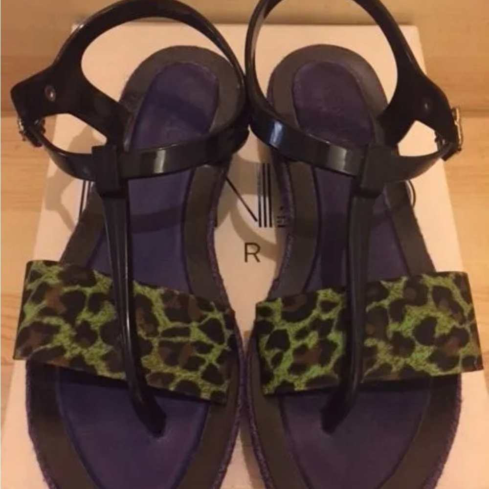 Kenzo 38 espadrilles jelly uppers with elasticized neon green leopard.